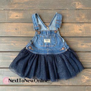 Oshkosh B'Gosh 9 Months Denim Overall Dress Baby Girls Tutu Tulle Skirt